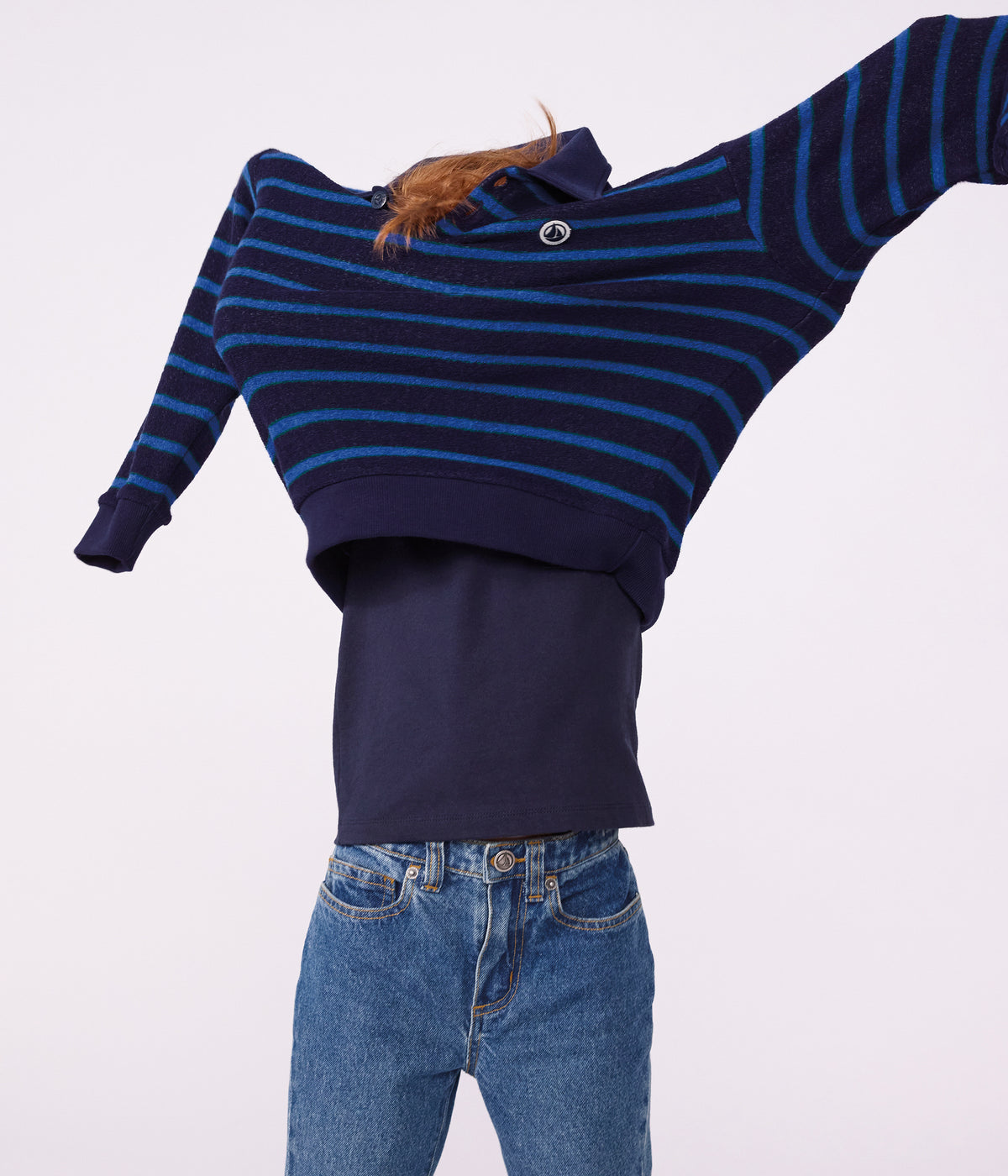 Stribet polo sweatshirt til børn - SOIR/TREE/ULTRAMARINE
