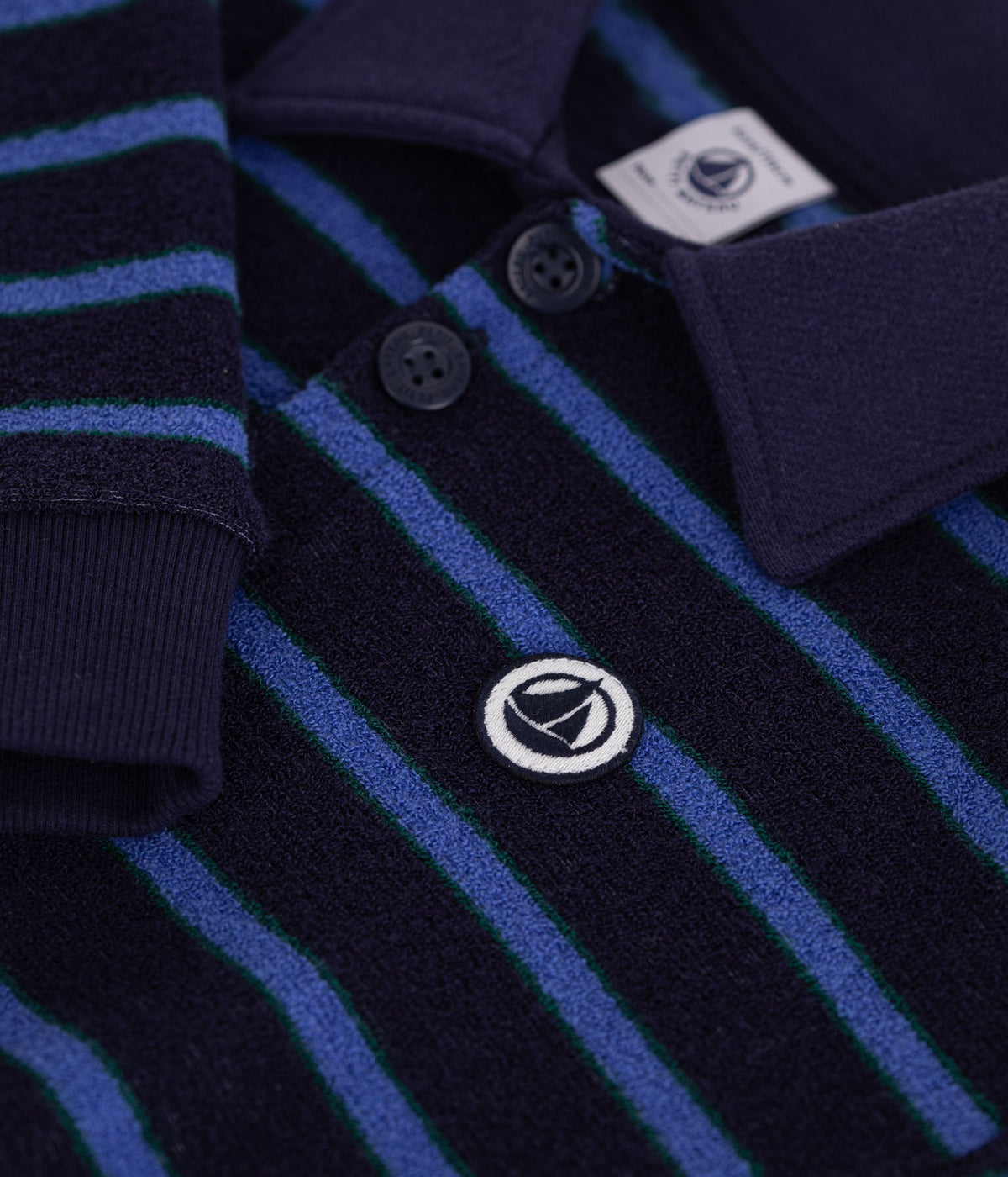 Stribet polo sweatshirt til børn - SOIR/TREE/ULTRAMARINE