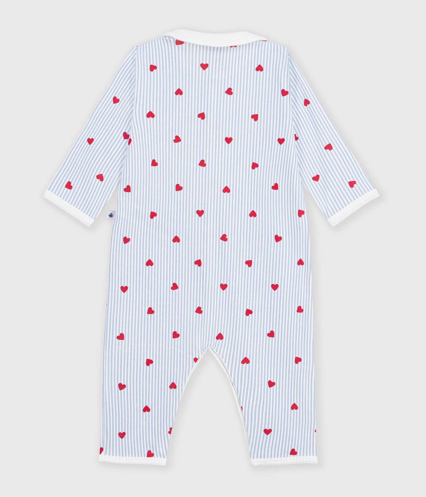 Pyjamas uden fødder - blå striber/røde hjerter
