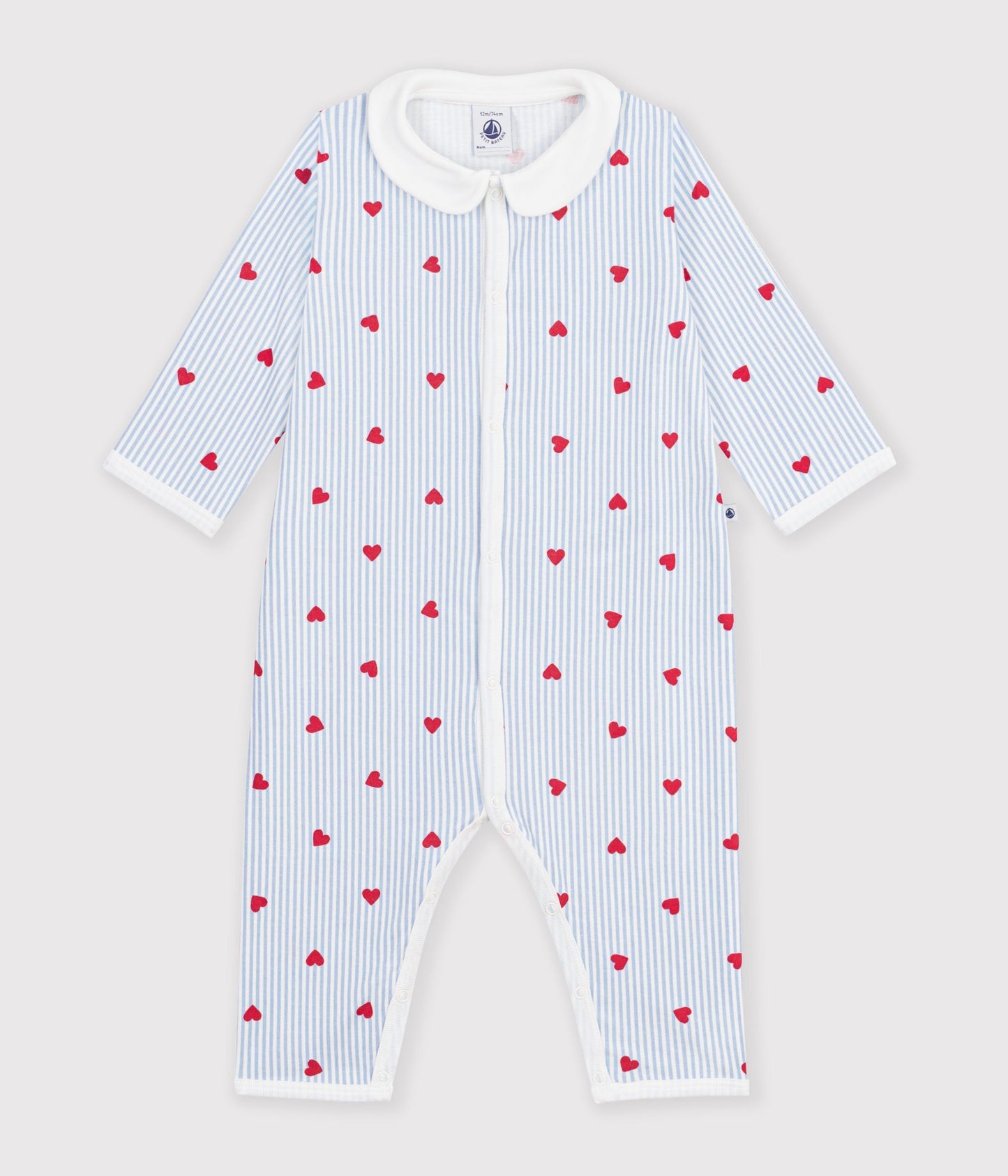 Pyjamas uden fødder - blå striber/røde hjerter