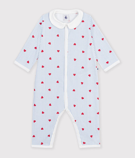 Pyjamas uden fødder - blå striber/røde hjerter