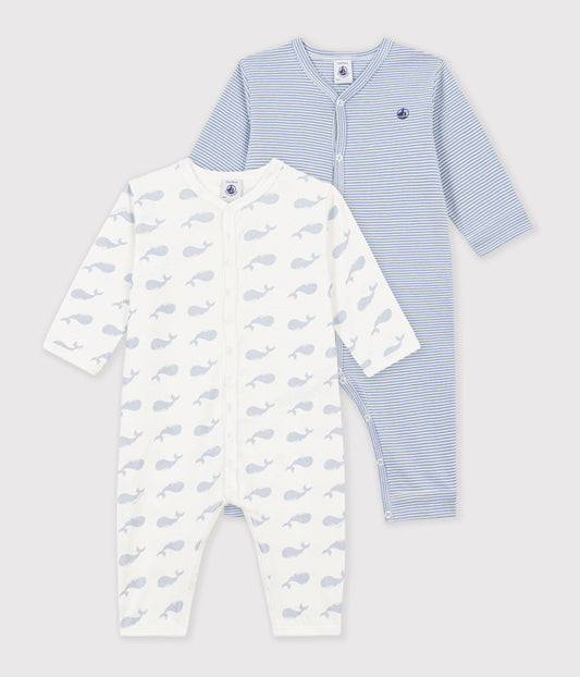 2-pak pyjamas uden fødder - blå milleraies/blå hvaler