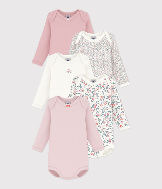 5-pak langærmede body - coral floral/milleraies