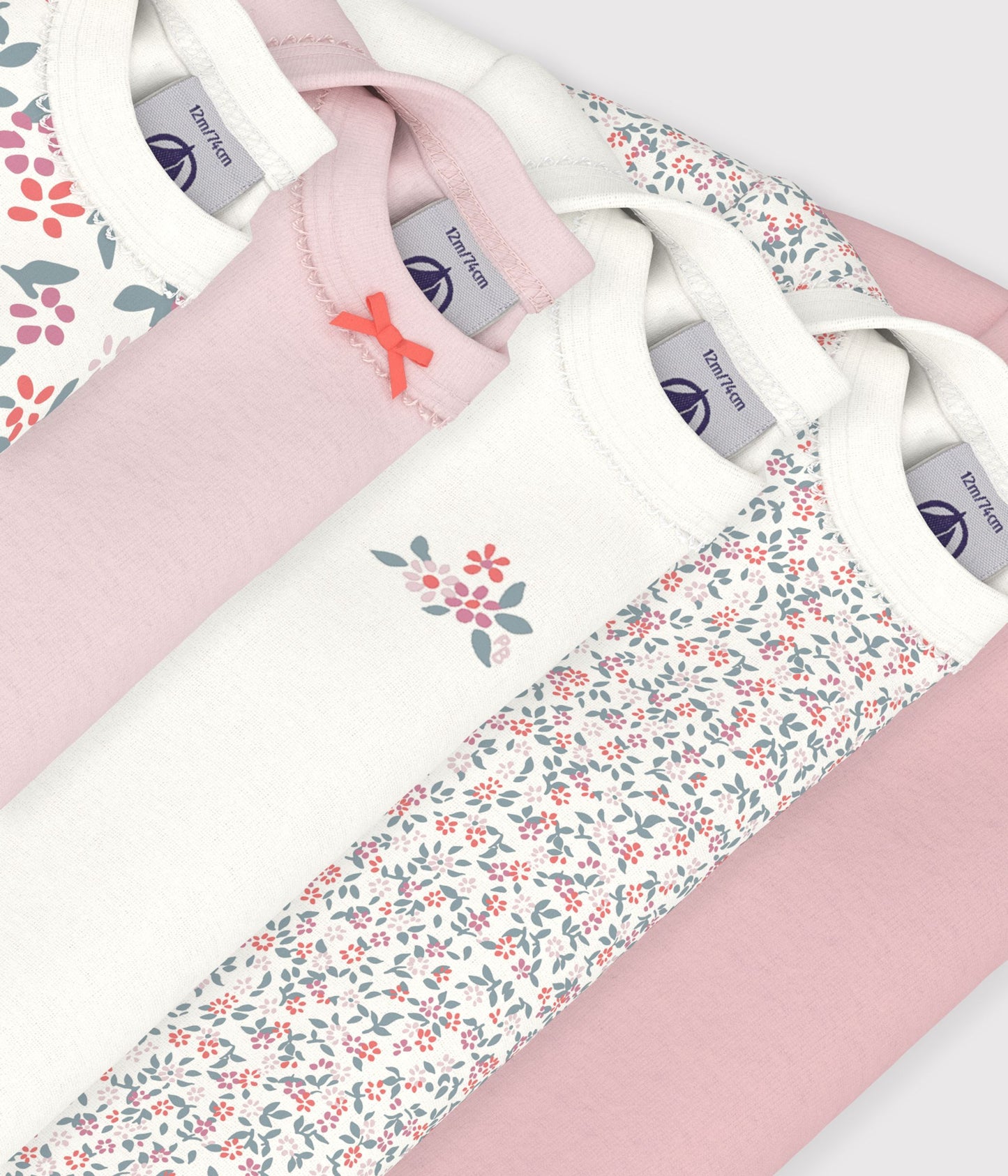 5-pak langærmede body - coral floral/milleraies