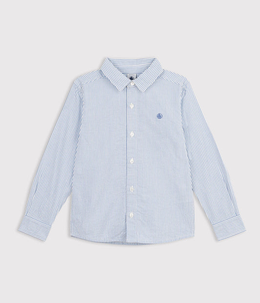 Stribet oxford skjorte i bomuld - Marshmallow/Riviera