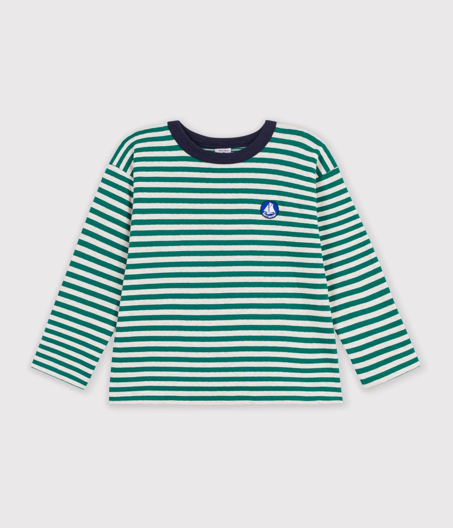 Langærmet stribet t-shirt - Evergreen/Montelimar