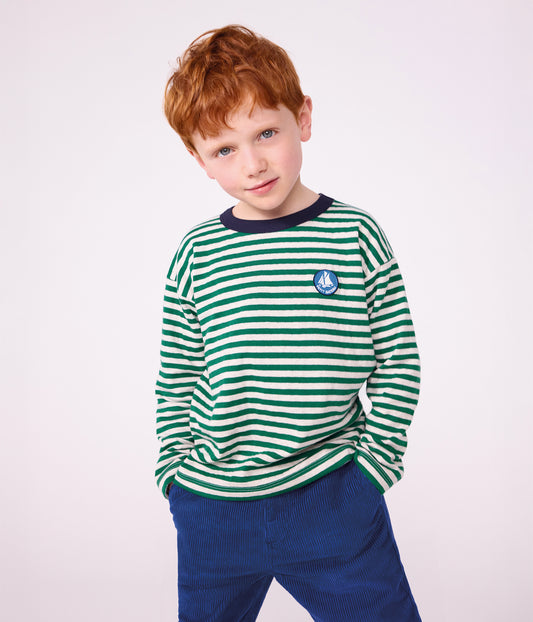 Langærmet stribet t-shirt - Evergreen/Montelimar