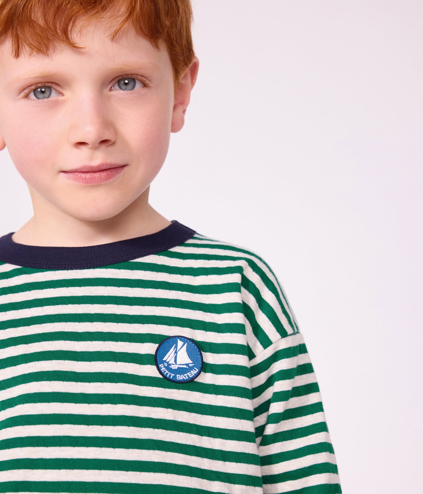Langærmet stribet t-shirt - Evergreen/Montelimar