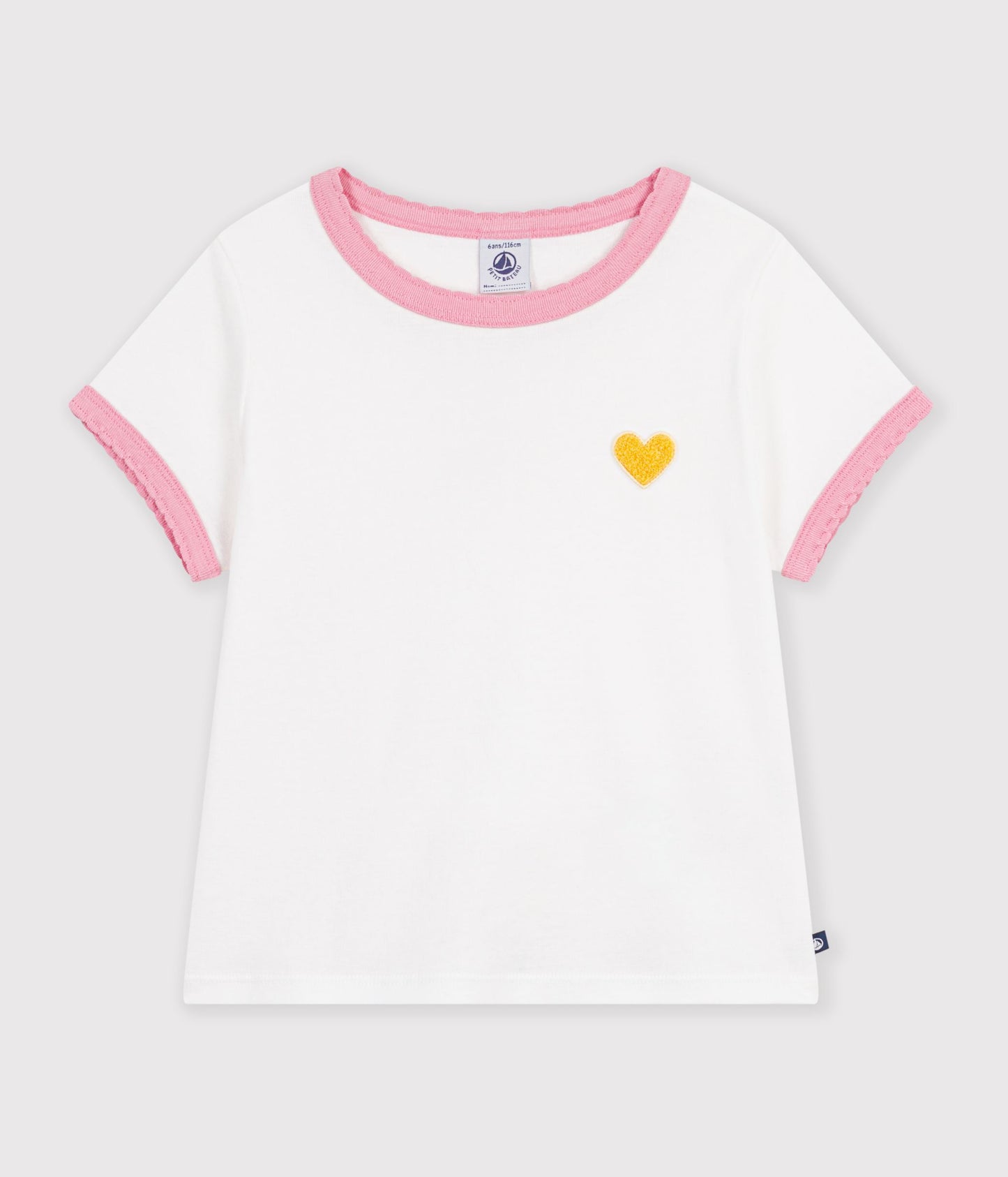T-shirt med broderet hjerte til børn - Lyserød bølgekant