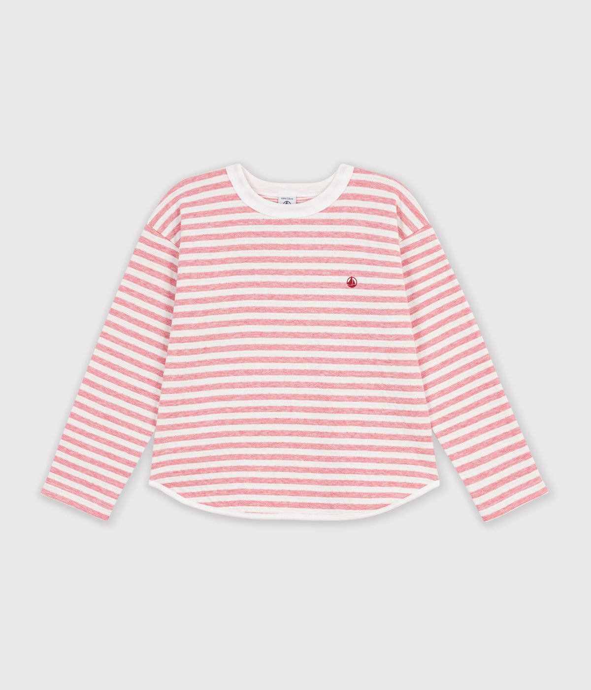 Langærmet stribet t-shirt - ROSE/MILK