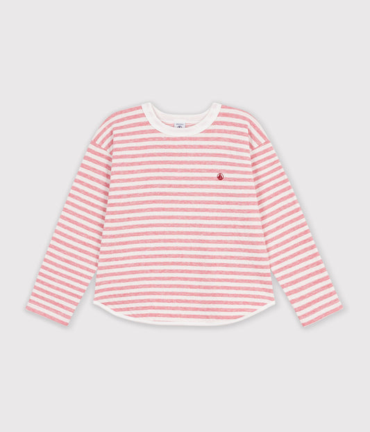 Langærmet stribet t-shirt - ROSE/MILK
