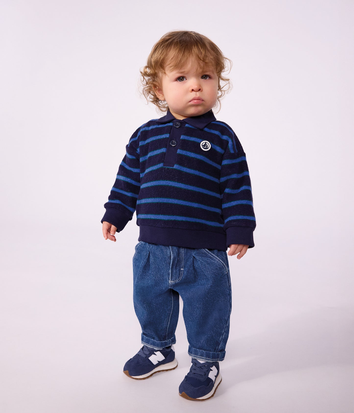 Stribet polo sweatshirt til baby - SOIR/BLUE