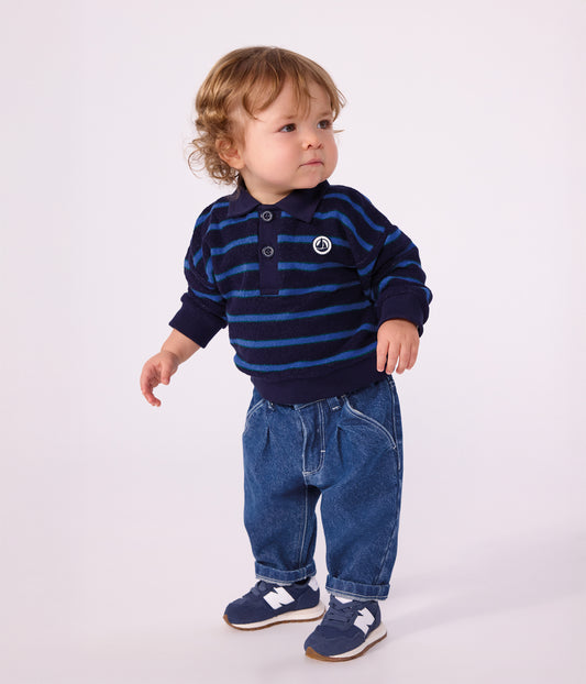 Stribet polo sweatshirt til baby - SOIR/BLUE