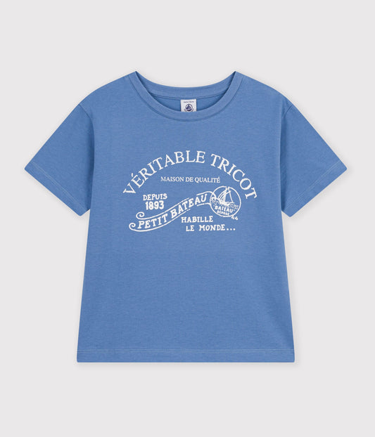 T-shirt med hvidt tryk - Riviera blå