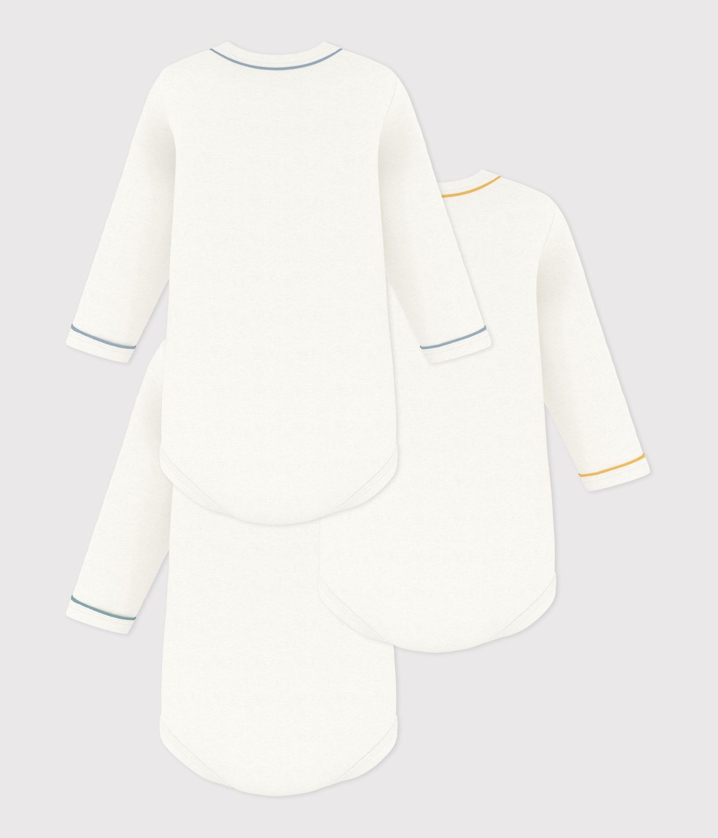 3-pak langærmede body - hvide/farvet kantbånd