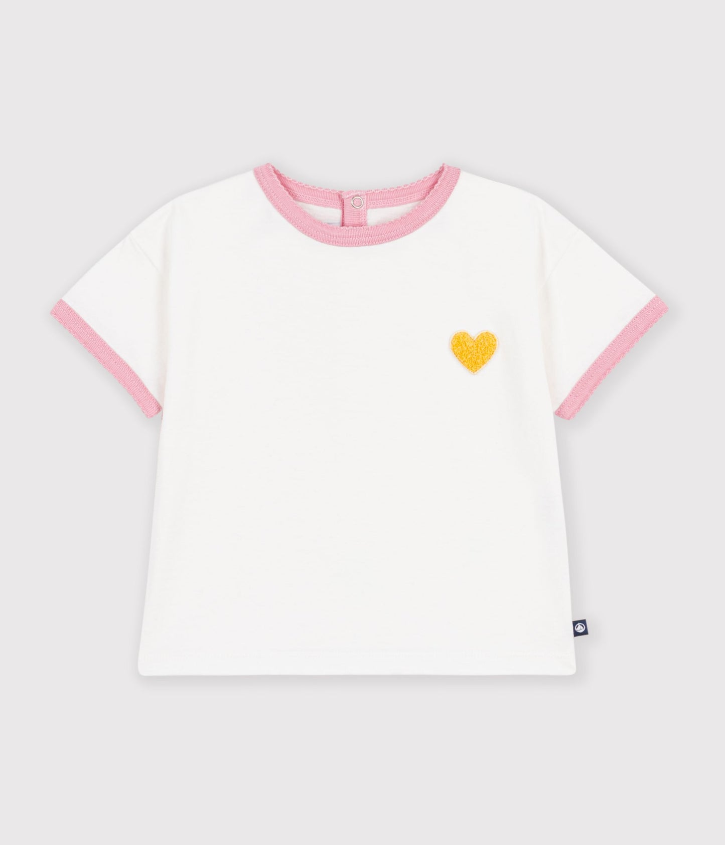 T-shirt med broderet hjerte - Lyserød bølgekant