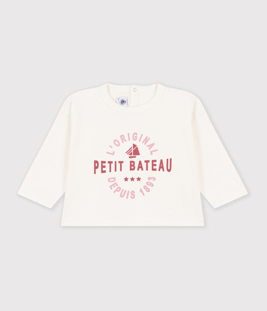Langærmet t-shirt til babypige med logo - Milk