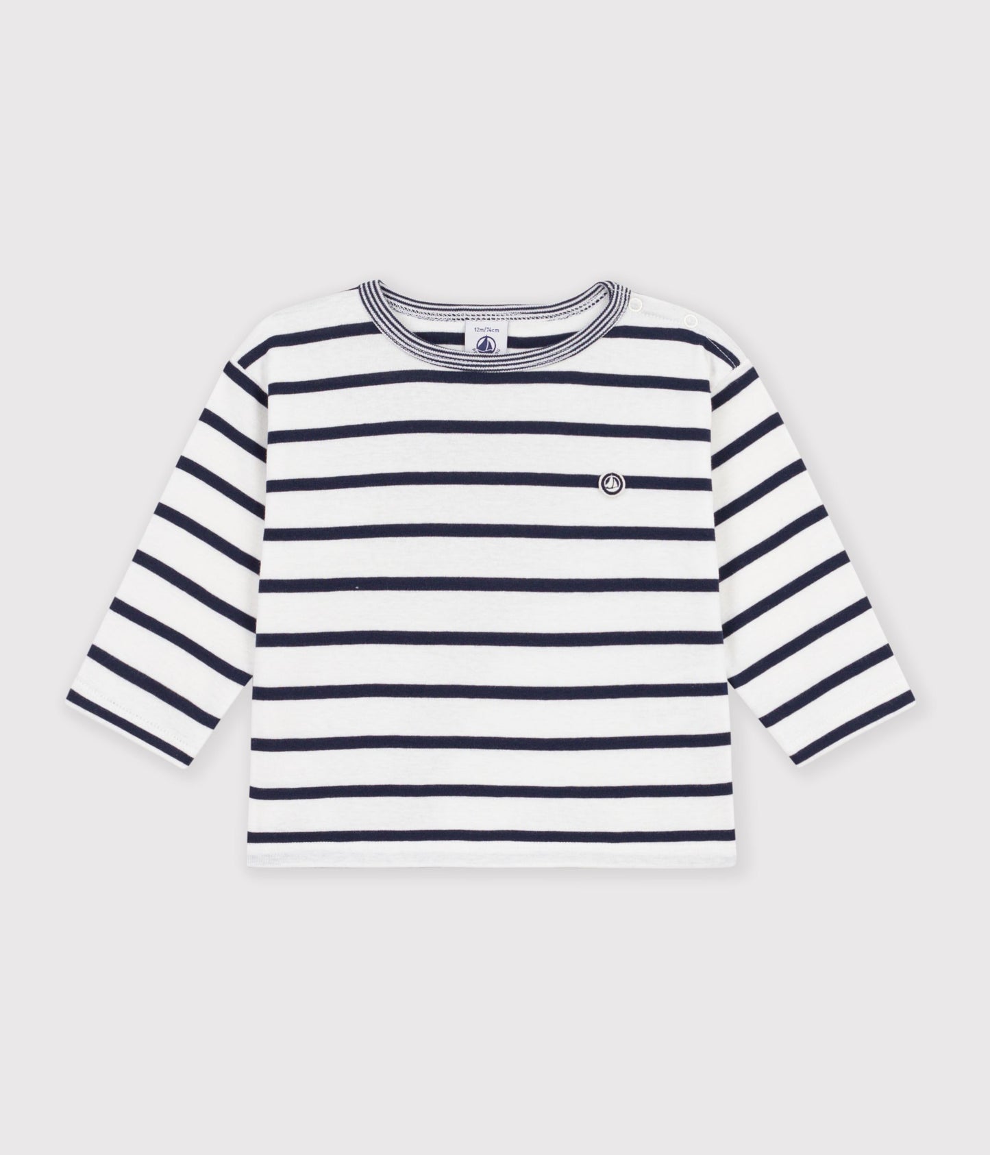 Langærmet t-shirt med striber - Marshmallow/Smoking