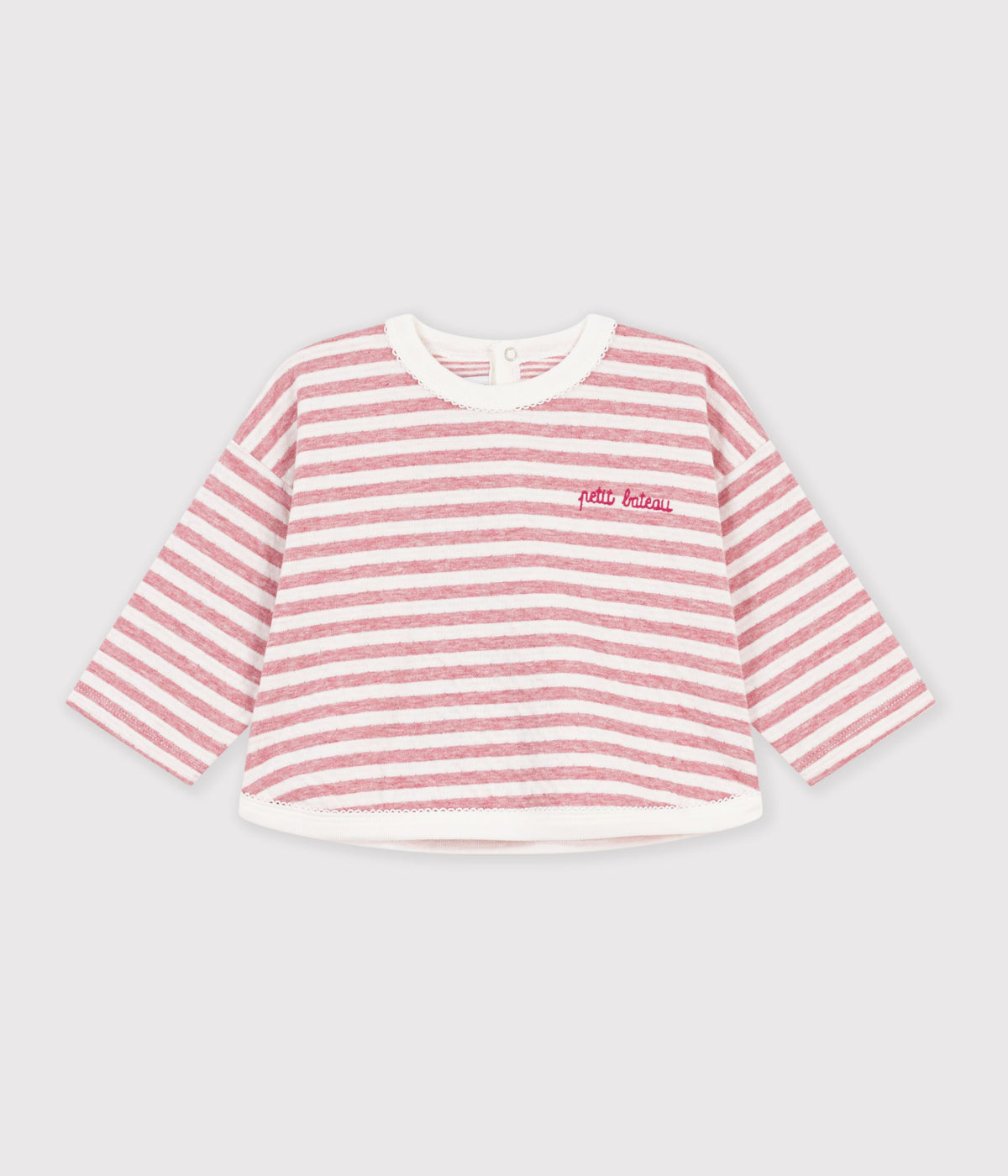 Langærmet stribet t-shirt til baby - ROSEA/MILK