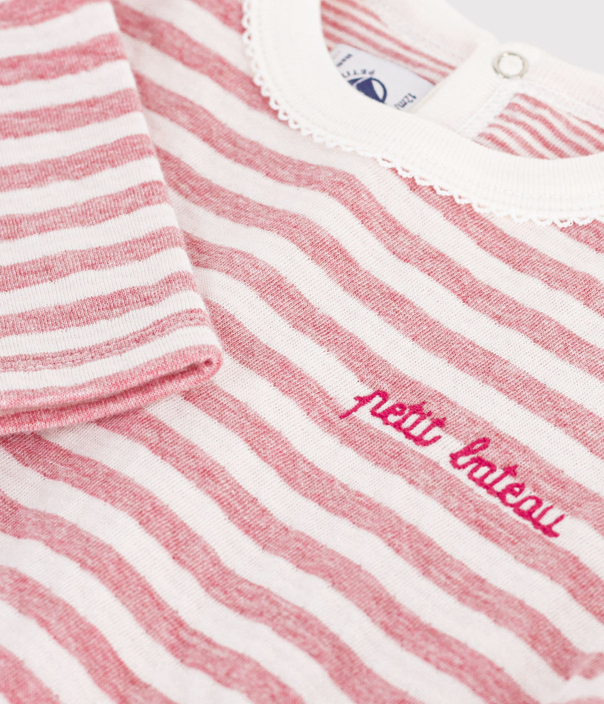 Langærmet stribet t-shirt til baby - ROSEA/MILK