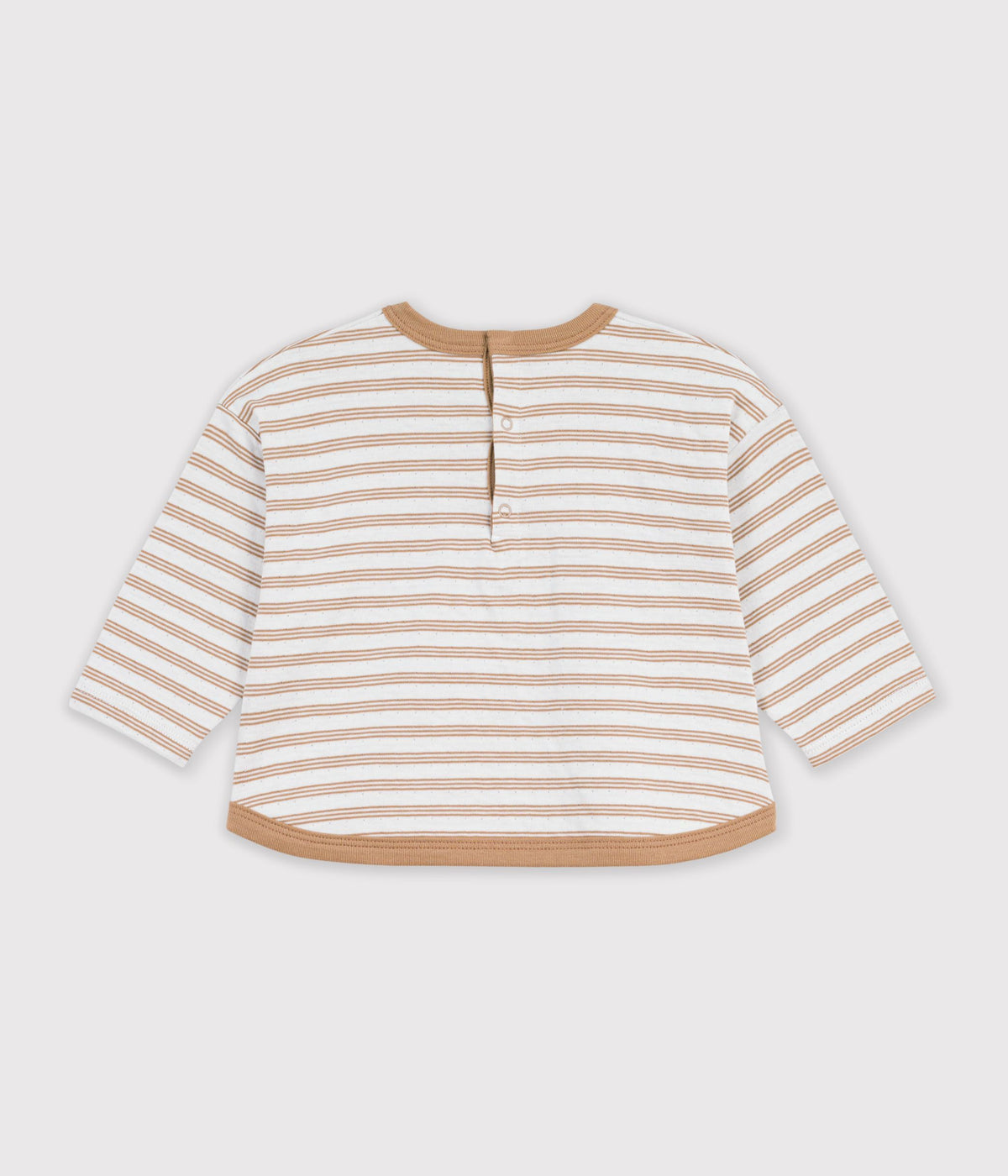 Langærmet stribet t-shirt til baby - LATTE/MILK