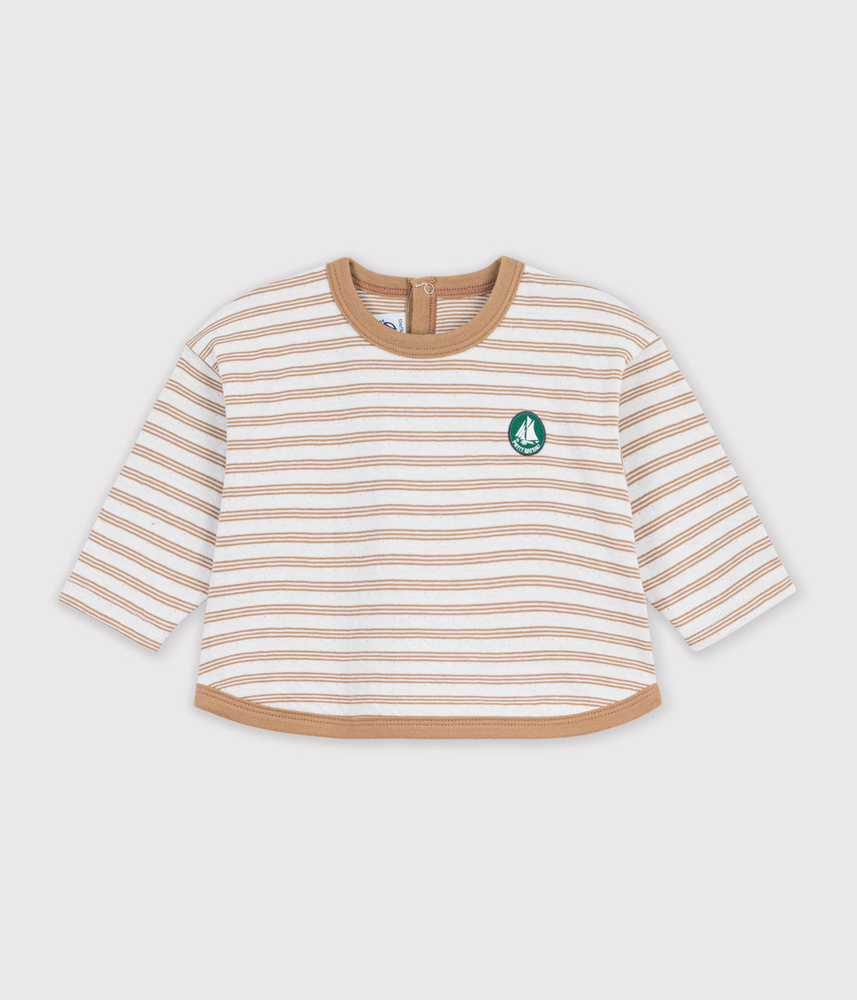 Langærmet stribet t-shirt til baby - LATTE/MILK