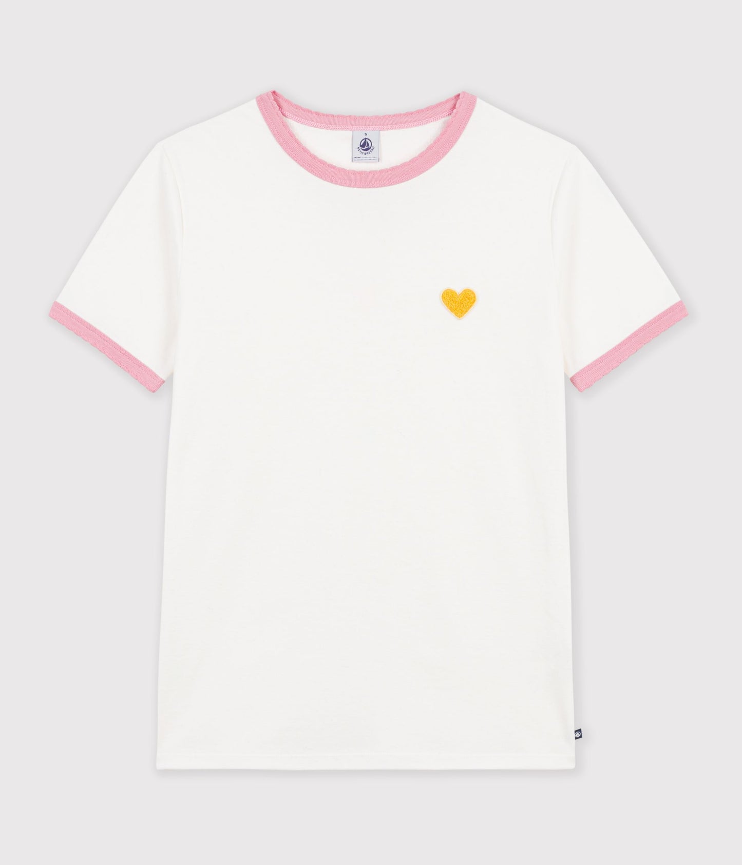 T-shirt med broderet hjerte til kvinder - Lyserød bølgekant
