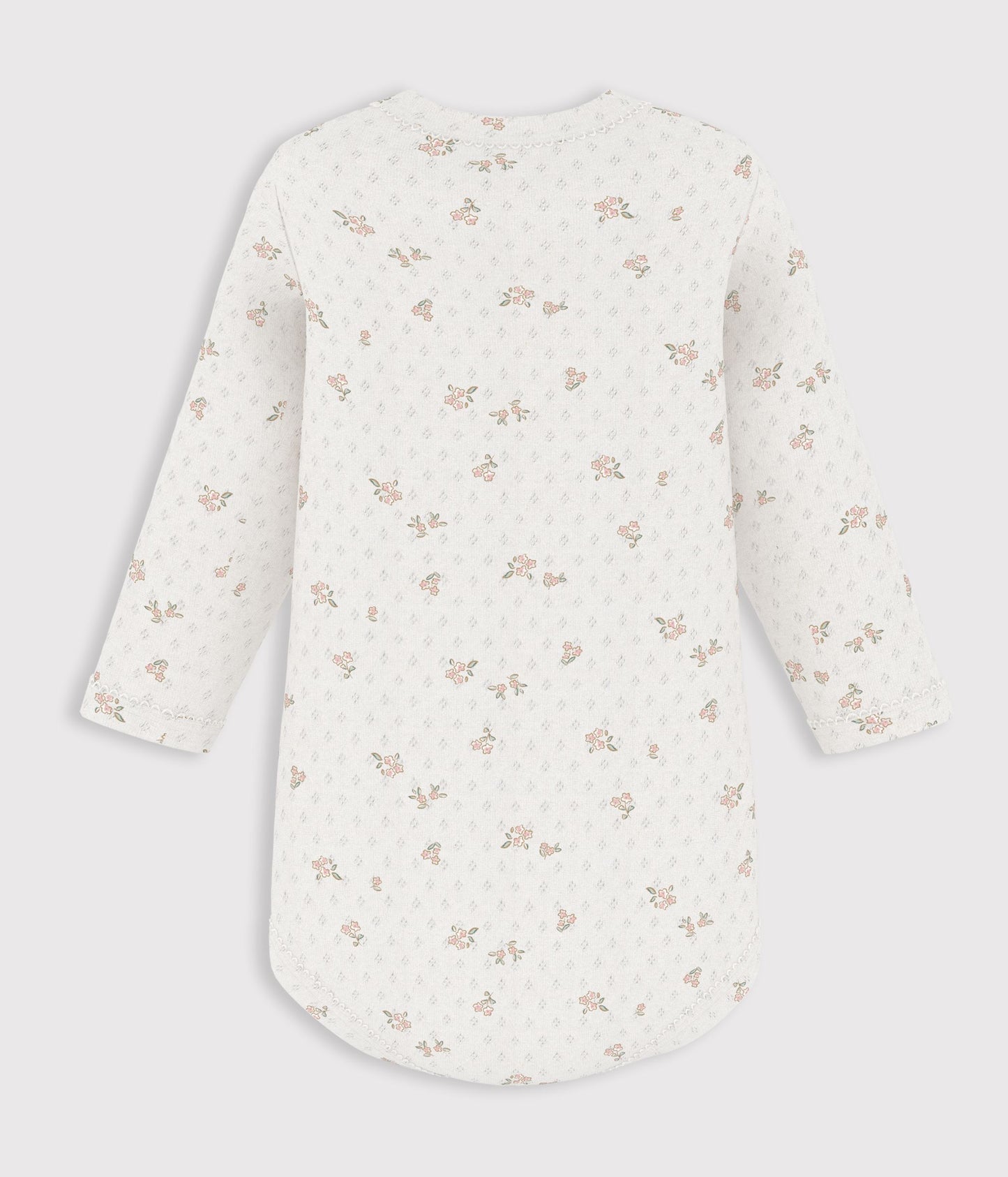 Langærmet body i pointelle - Marshmallow/Floral