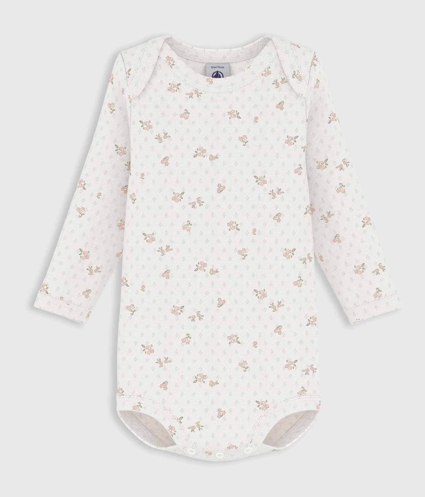 Langærmet body i pointelle - Marshmallow/Floral