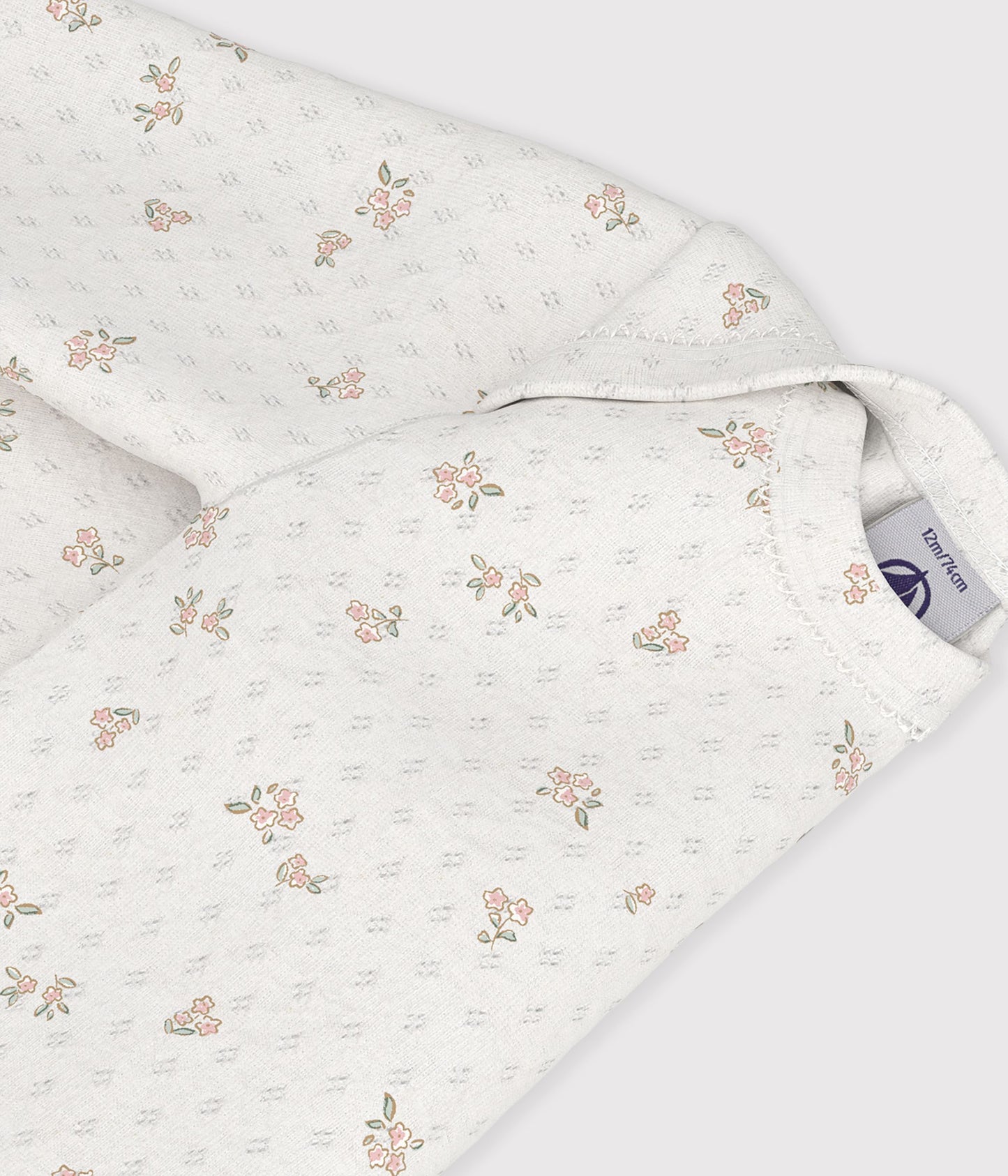 Langærmet body i pointelle - Marshmallow/Floral