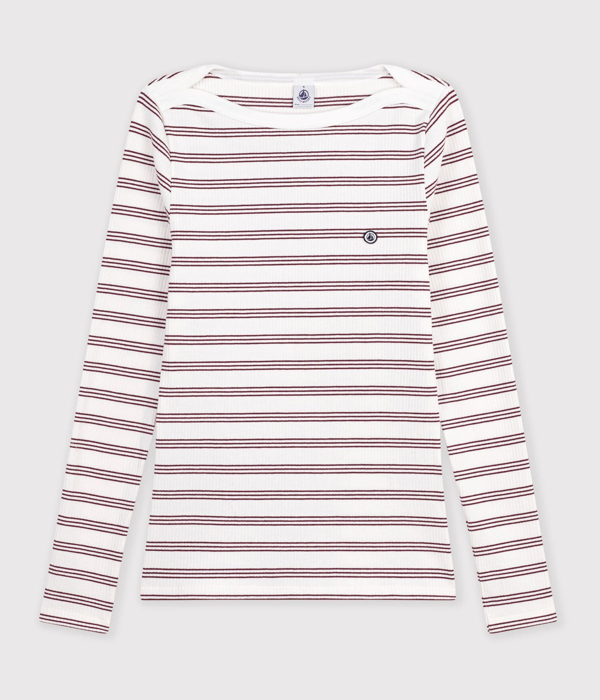 Langærmet t-shirt til kvinder med bådudskæring - Marshmallow/Truffe