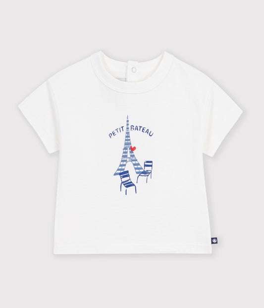 T-shirt med Paris tryk til baby - MARSHMALLOW