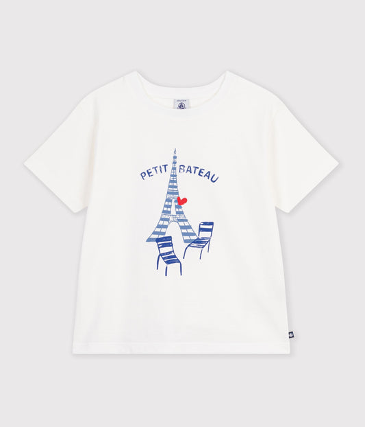 T-shirt med Paris tryk til børn - MARSHMALLOW