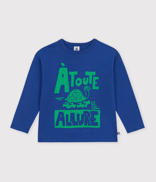 Langærmet blå/grøn printet t-shirt til børn - Ultramarine