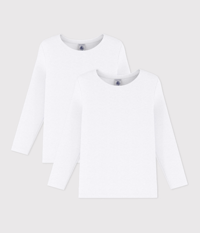 2-pak langærmede t-shirts i bomuld til børn i ensfarvet hvid