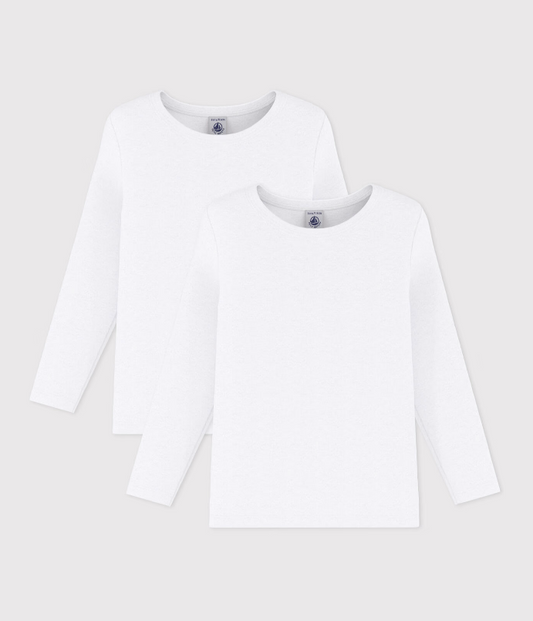 2-pak langærmede t-shirts i bomuld til børn i ensfarvet hvid