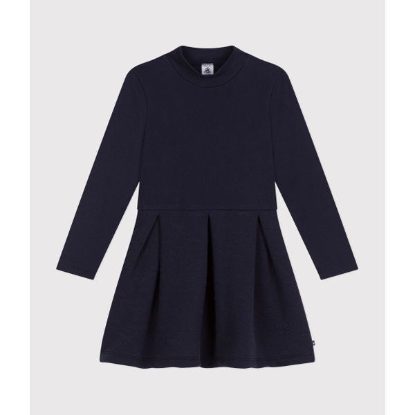 Kjole i mørkeblå med quiltet hjerte underdel