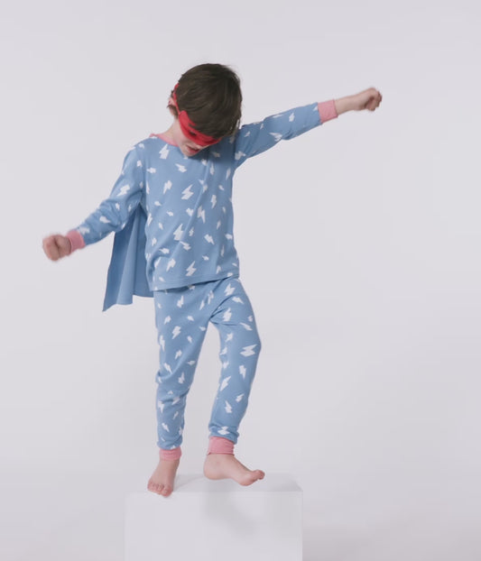 Langærmet pyjamas med selvlysende kappe til børn